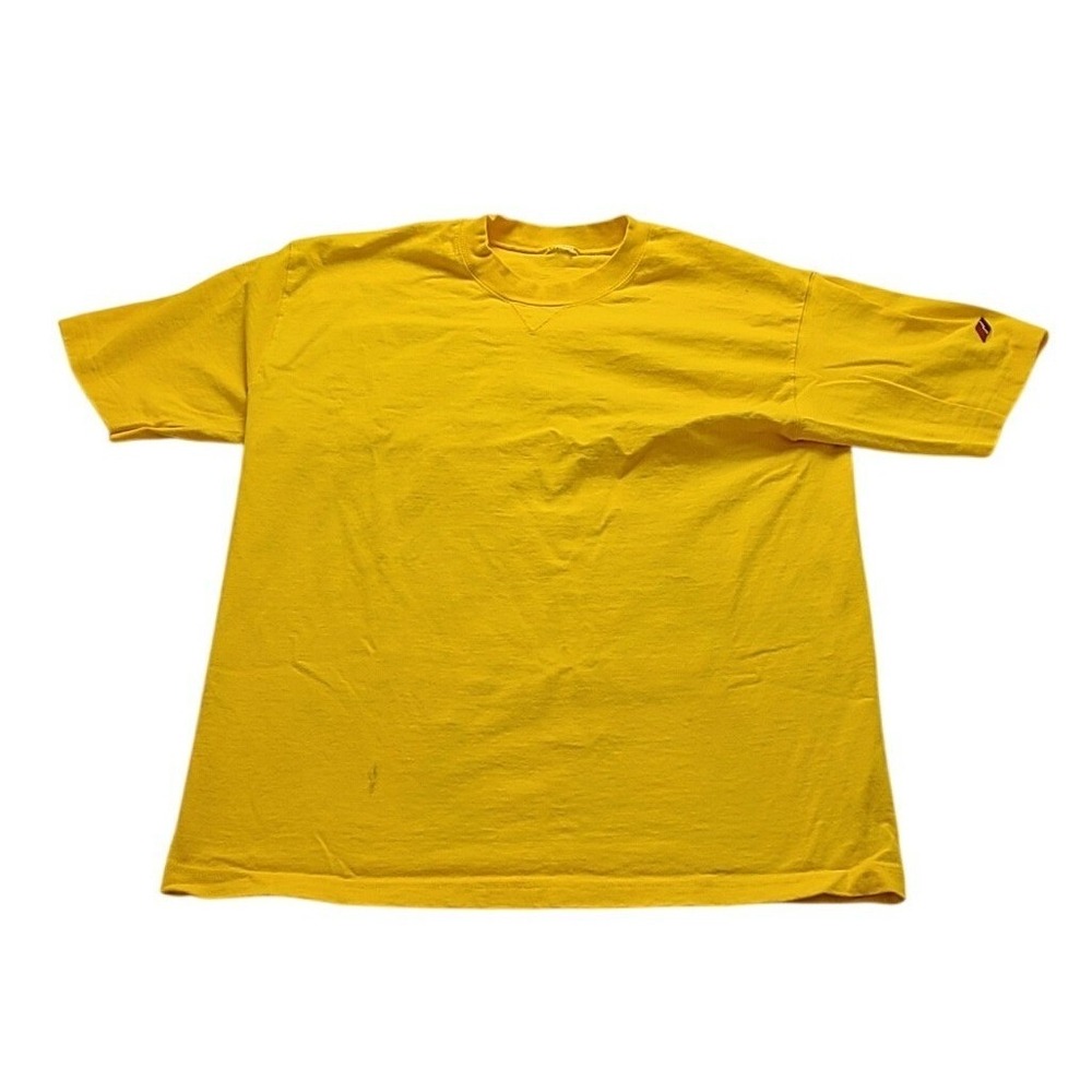 Vintage Style Yellow Short Sleeve T-Shirt Crew Neck V-Stitch Detail XL